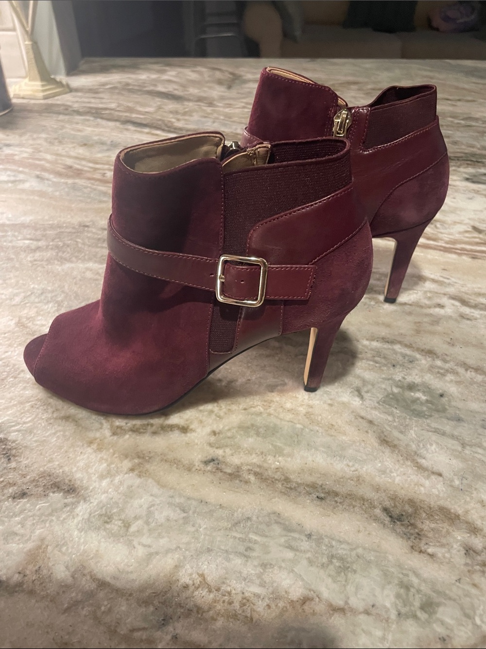 Marc Fisher Burgundy Suede Ankle Booties with Buckle